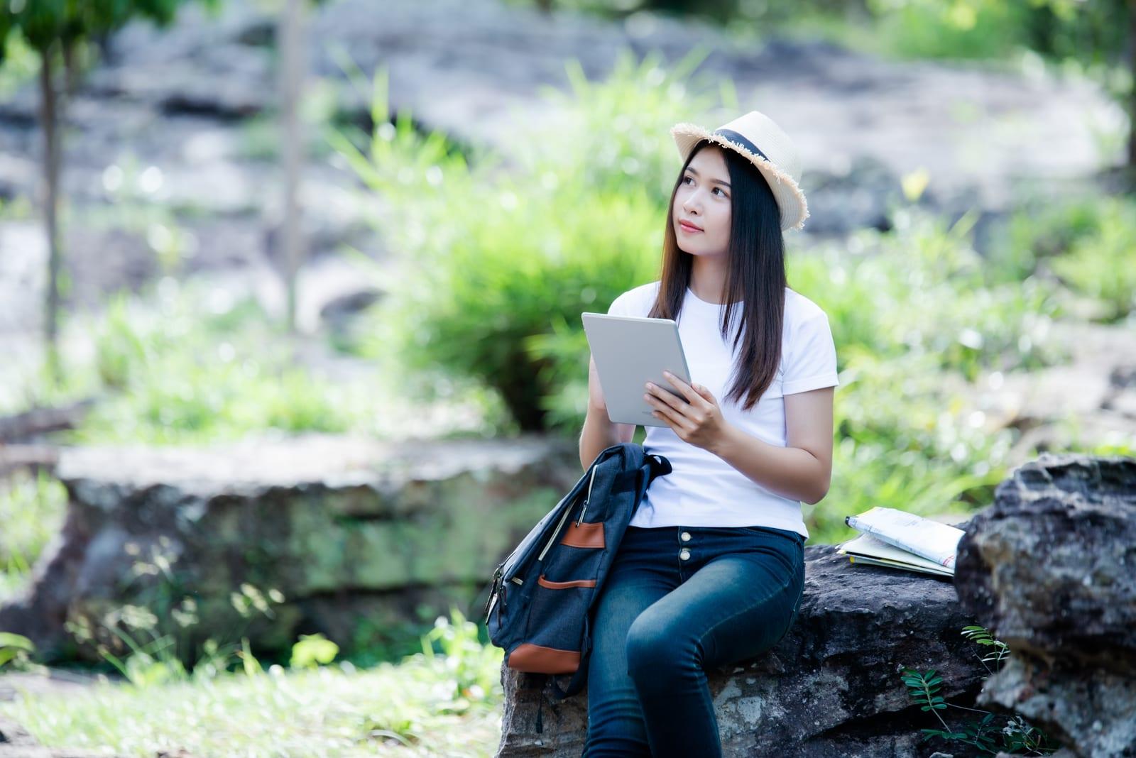 Lifestyle beautiful woman happy torist to travel in wild trip hi