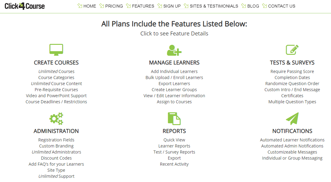 Click 4 Course Platform Features