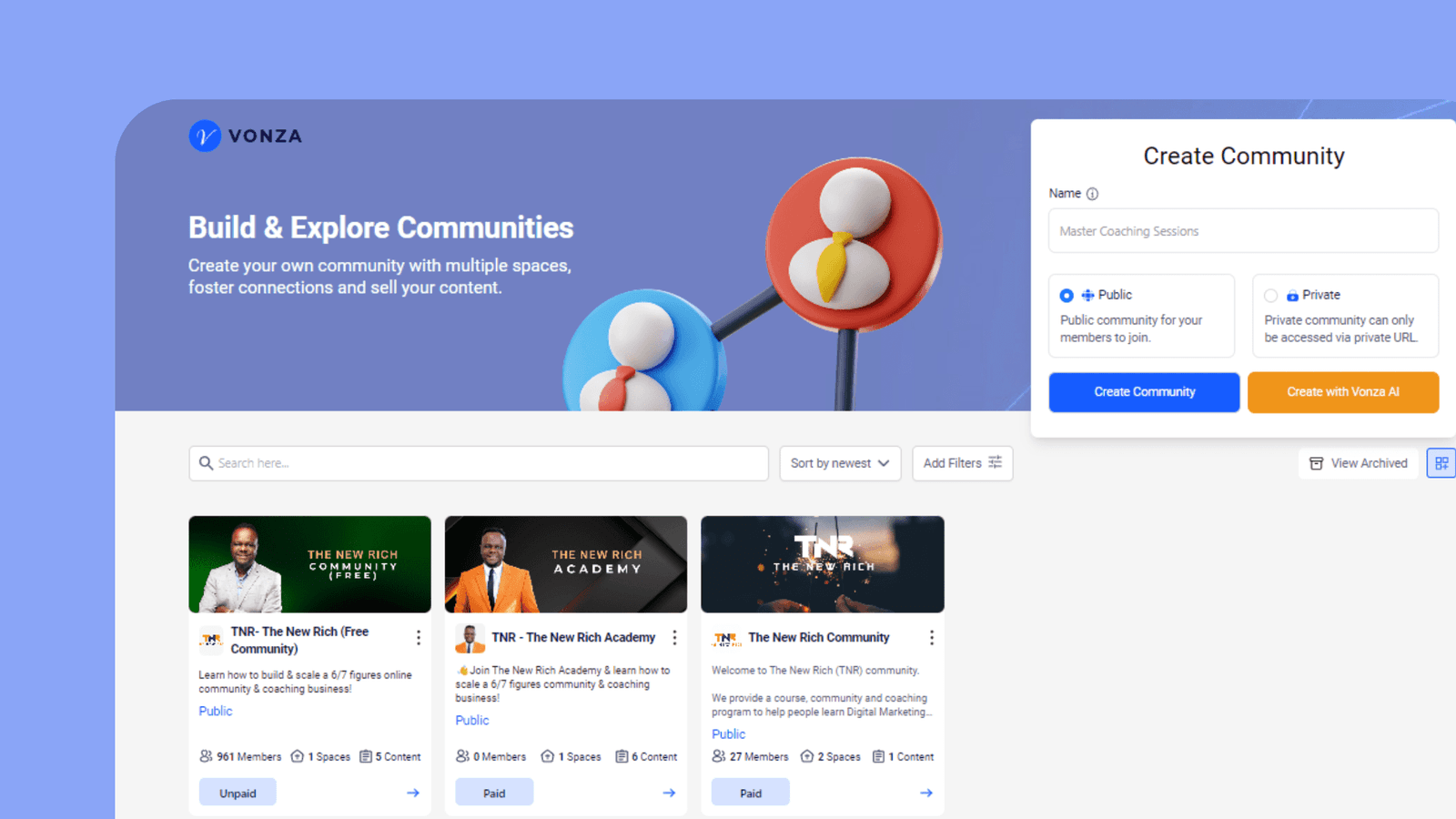 Explore Communities with Vonza