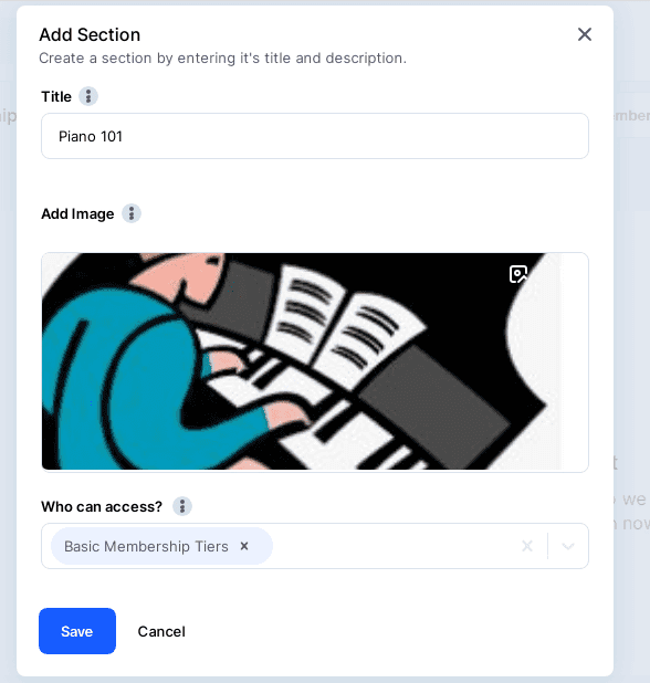 Vonza Membership Section Details Editor