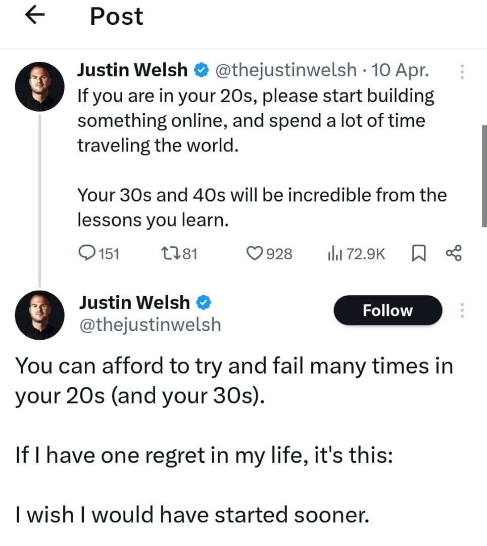 Justin Welsh Regret