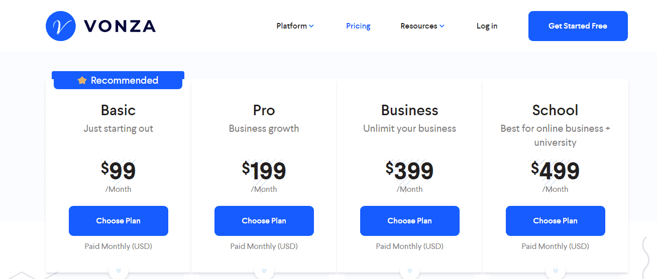 Vonza-Pricing