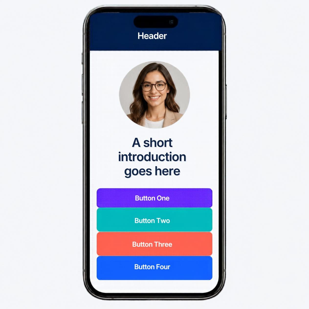 Mobile view of a clean, minimalist link in bio page layout with well-spaced action buttons.