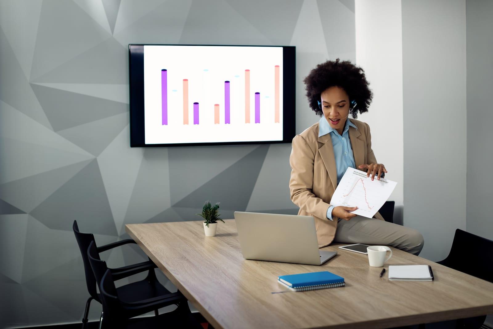 Black female entrepreneur talking about business