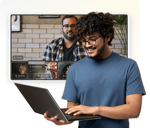A course creator with a laptop, with a Vonza course outline and a Certified Artificial Intelligence Professional course card beside her