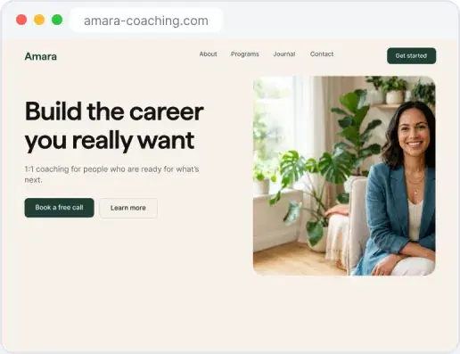 A coaching website previewed in a desktop browser