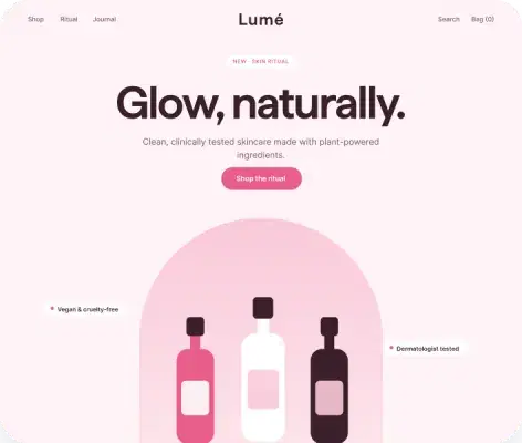 Skincare brand website template with a product hero