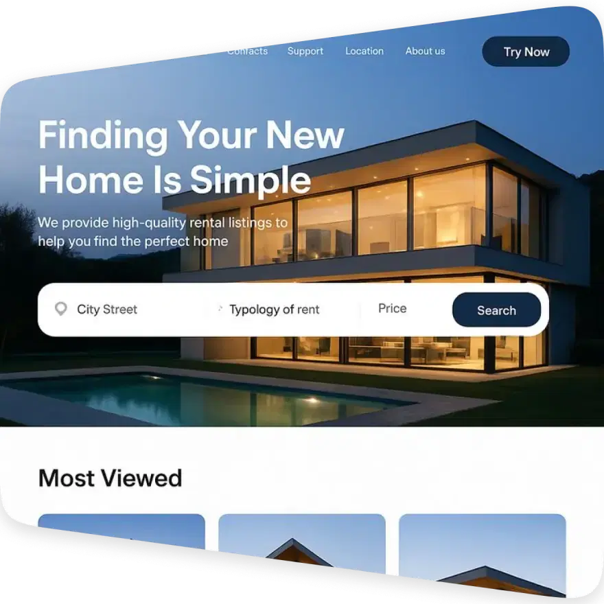 Home rentals website template with a search bar
