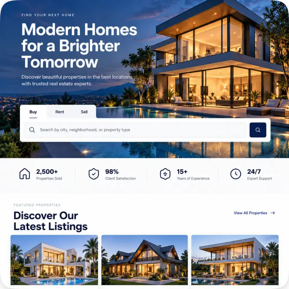 Real estate website template with property search and listings